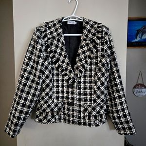 Vintage Snazzie Blazer Tweed Y2K Fringe Women Large Houndstooth Harlow